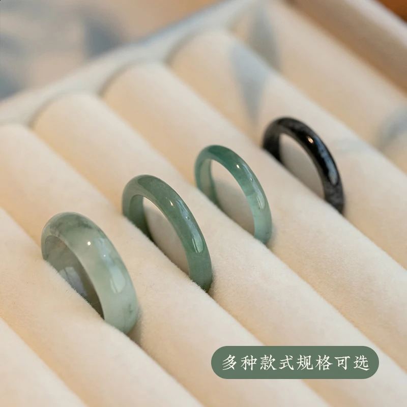 Natural 100% true green Myanmar jade ring hand carved simple jade ring womens party wedding jewelry gift ring 241021