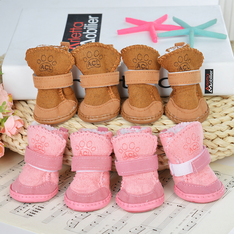 Winter Warm Suede Lamb Velvet Antiskid Dog Winter Boots Shoes Small Dog Pet Shoes