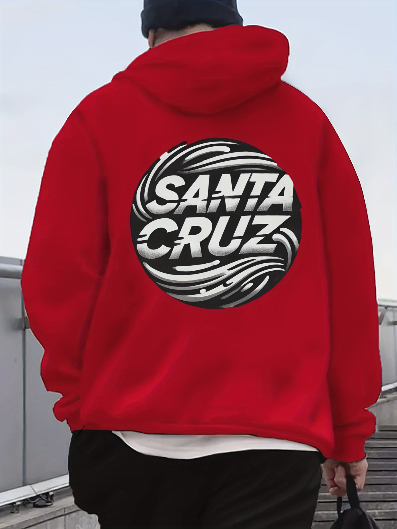 Iceboomc Men's Polyester Hooded Sweatshirt with Santa Cruz Cartoon Print - Casual Style Regular Fit Knit Fabric Sweatshirt with Slight Stretch fo