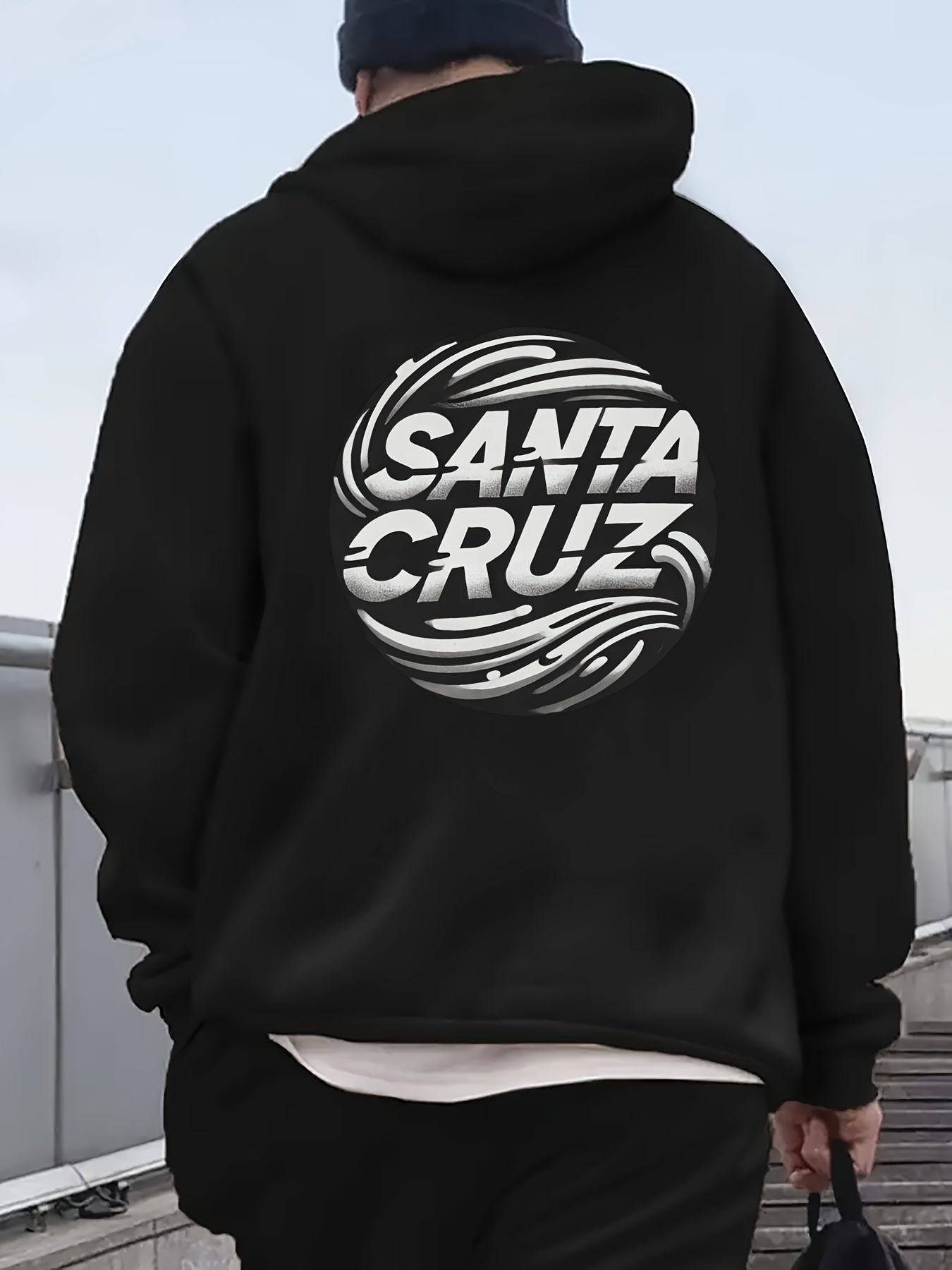 Iceboomc Men's Polyester Hooded Sweatshirt with Santa Cruz Cartoon Print - Casual Style Regular Fit Knit Fabric Sweatshirt with Slight Stretch fo