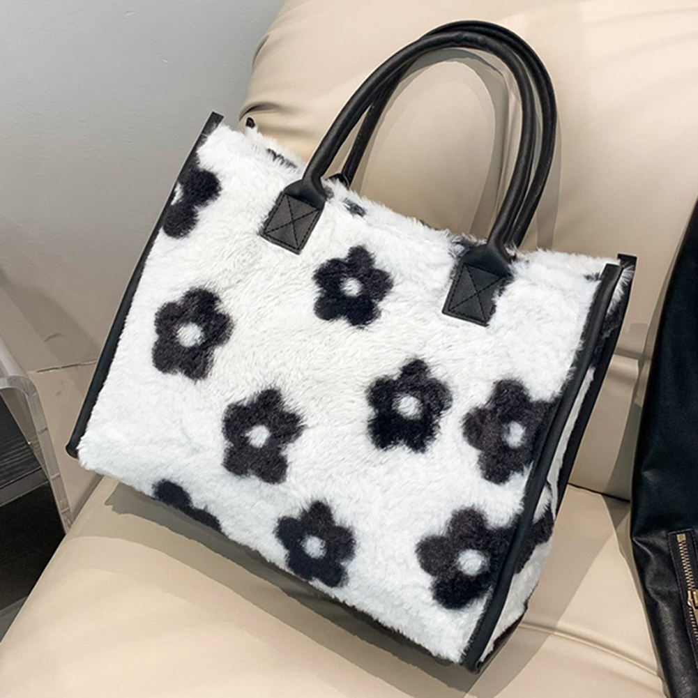 2025 New designer women s furry armpits cow patterned furry shoulders cute handbag Hobo fluffy phone bag Bag winter shopping bag