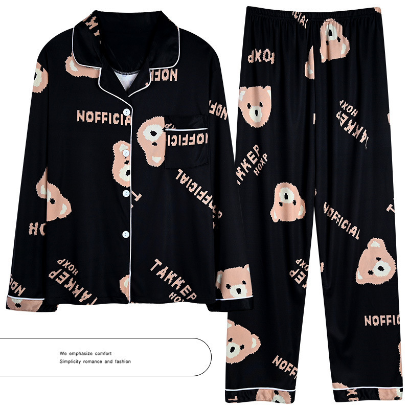 2025 New designer set women s silk Pamas set long sleeved cardigan wool sweater plus size pajamas fashion cute cartoon bear casual wear winter casual 
