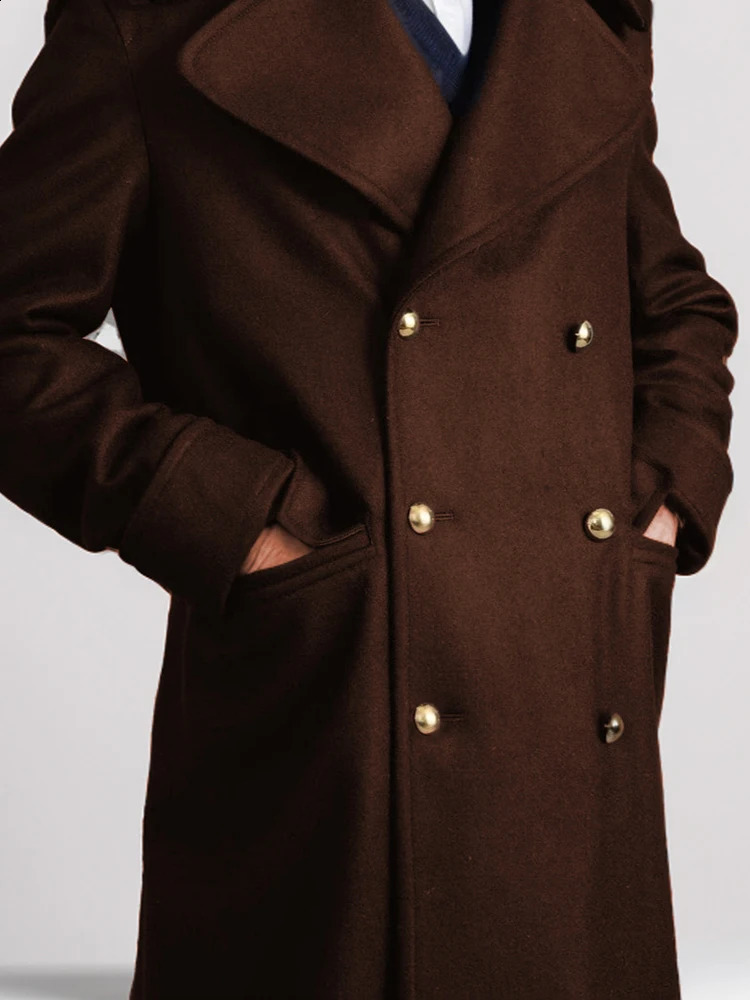 Trench windproof mens autumn and winter warm wool long jacket mens retro lace lapel long jacket 241021