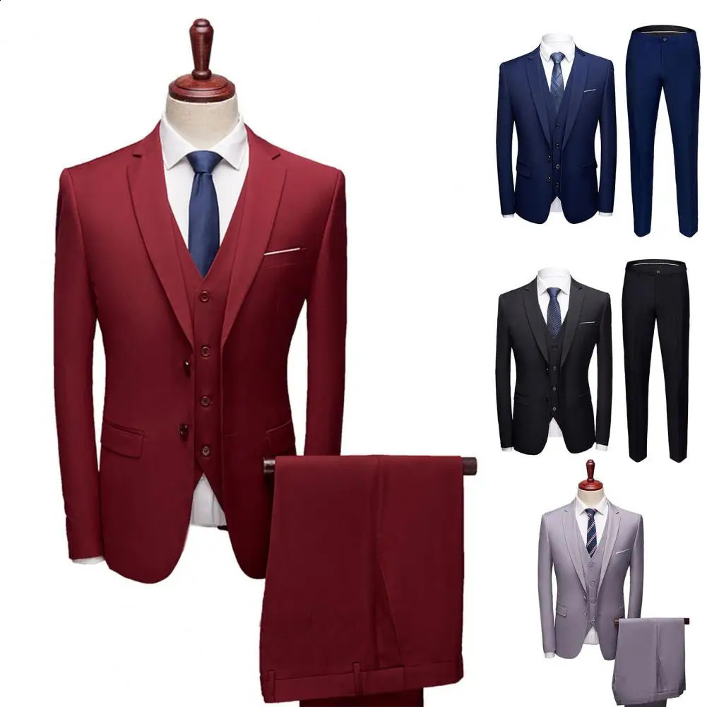 Great Men Suit Pockets Slim Fit Formal Separates 3 Piece Set Plus Size for Groom 241021