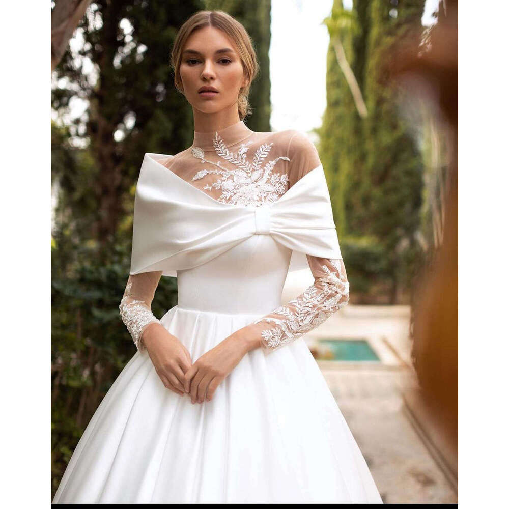 Classic Wedding Dress A-E High Neck Appliques Lace Long Sleeve Or-Length Princess Bride Vestido De Noiva Custom Made 0228Lz