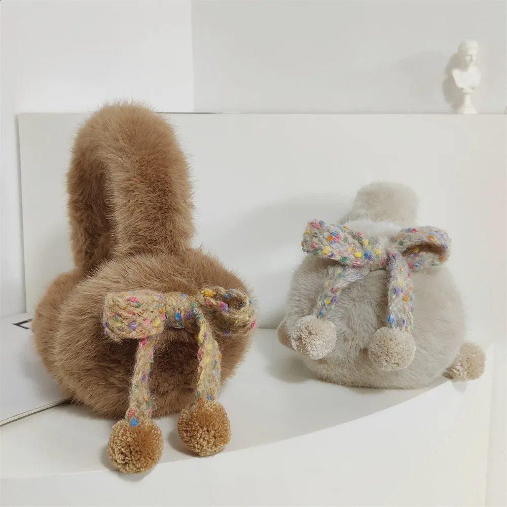 Korean Style Vintage Faux Fur Plush Earmuffs Wave Point Keep Warm Cycling Ear Cover Soft Windproof Winter Earflap Adults 241024