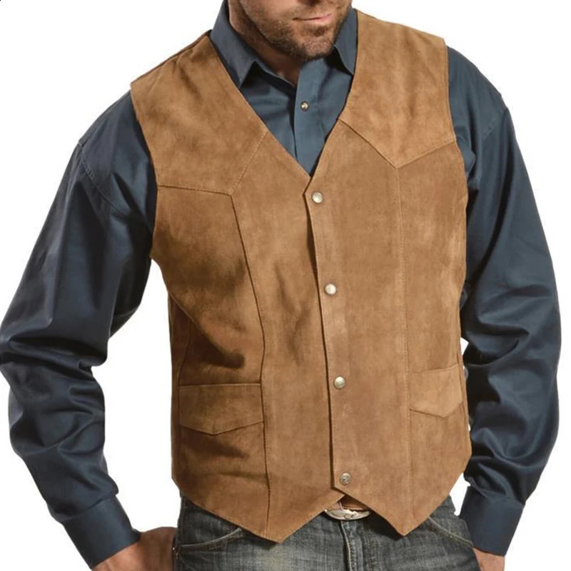 Men's Suede Spring Vest Coat - V-Neck Button Casual Slim Waistcoat B4