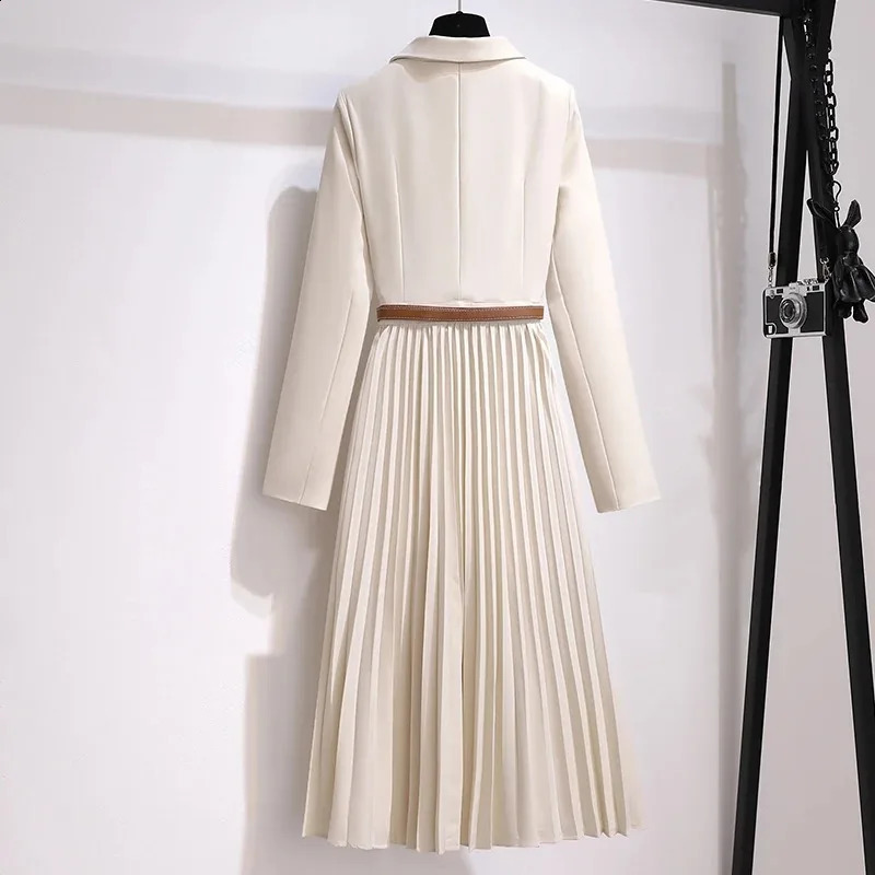 Elegant Midi dress womens fashion patch work pleated one-piece dress womens black long sleeved fashion vest 241019
