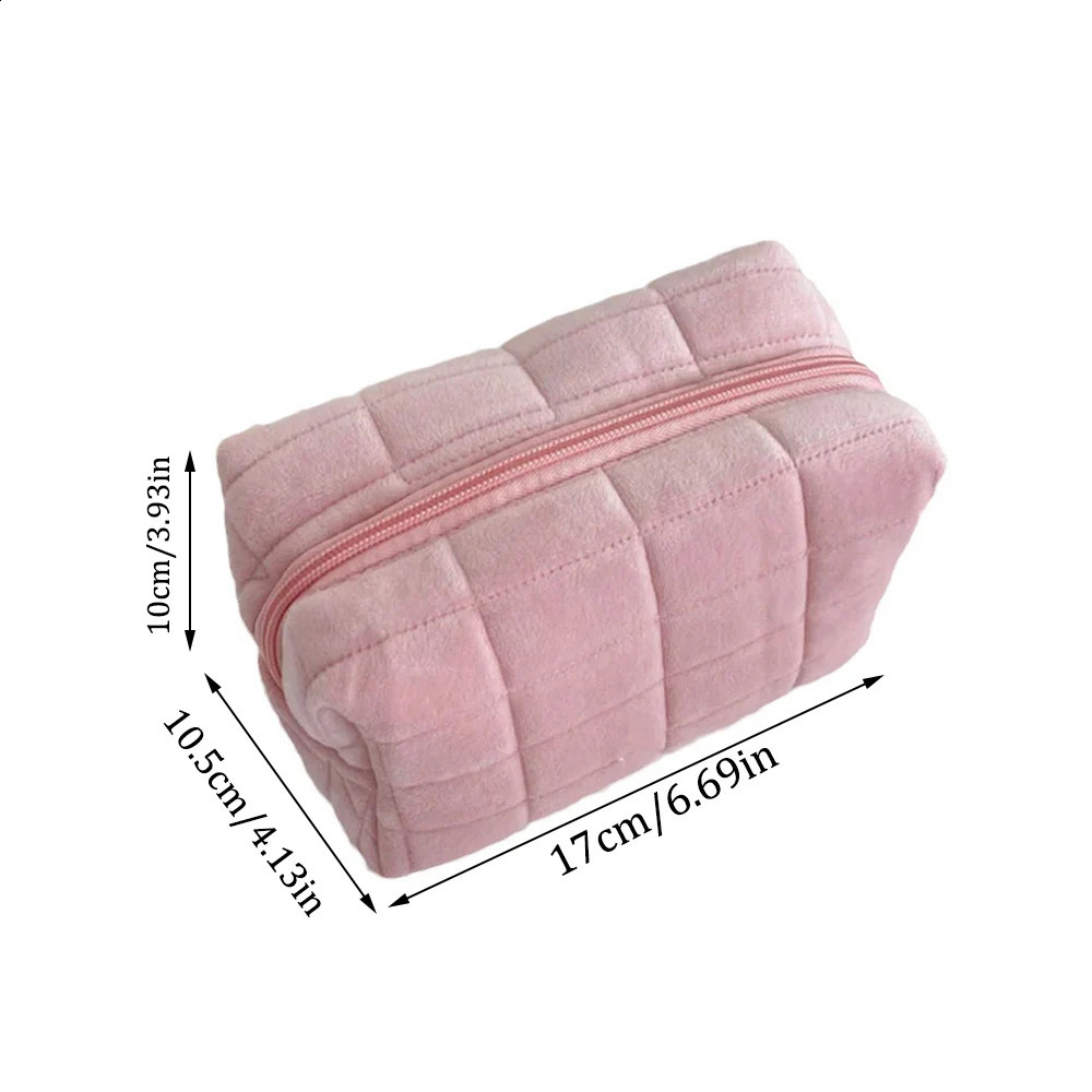 Cute Plush Makeup Bag for Women Portable Travel Small Cosmetic Bags Solid Color Zipper Toiletry Washing Pouch Storage 241019 zhanyishengli