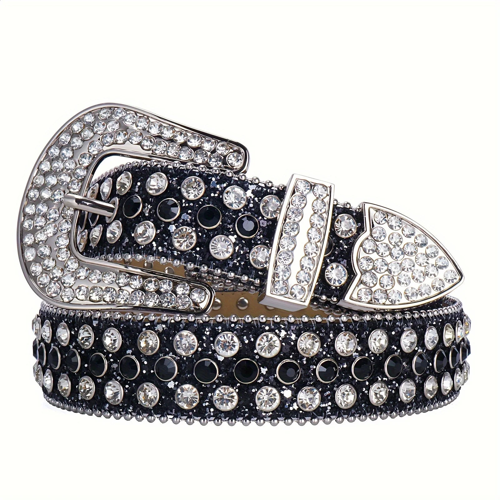 Oversized Sparkle Belt Silver Shining Western Cowboy Girl Cowboy Belt Nail Set Belt Y2K Style Pants Jeans 241024