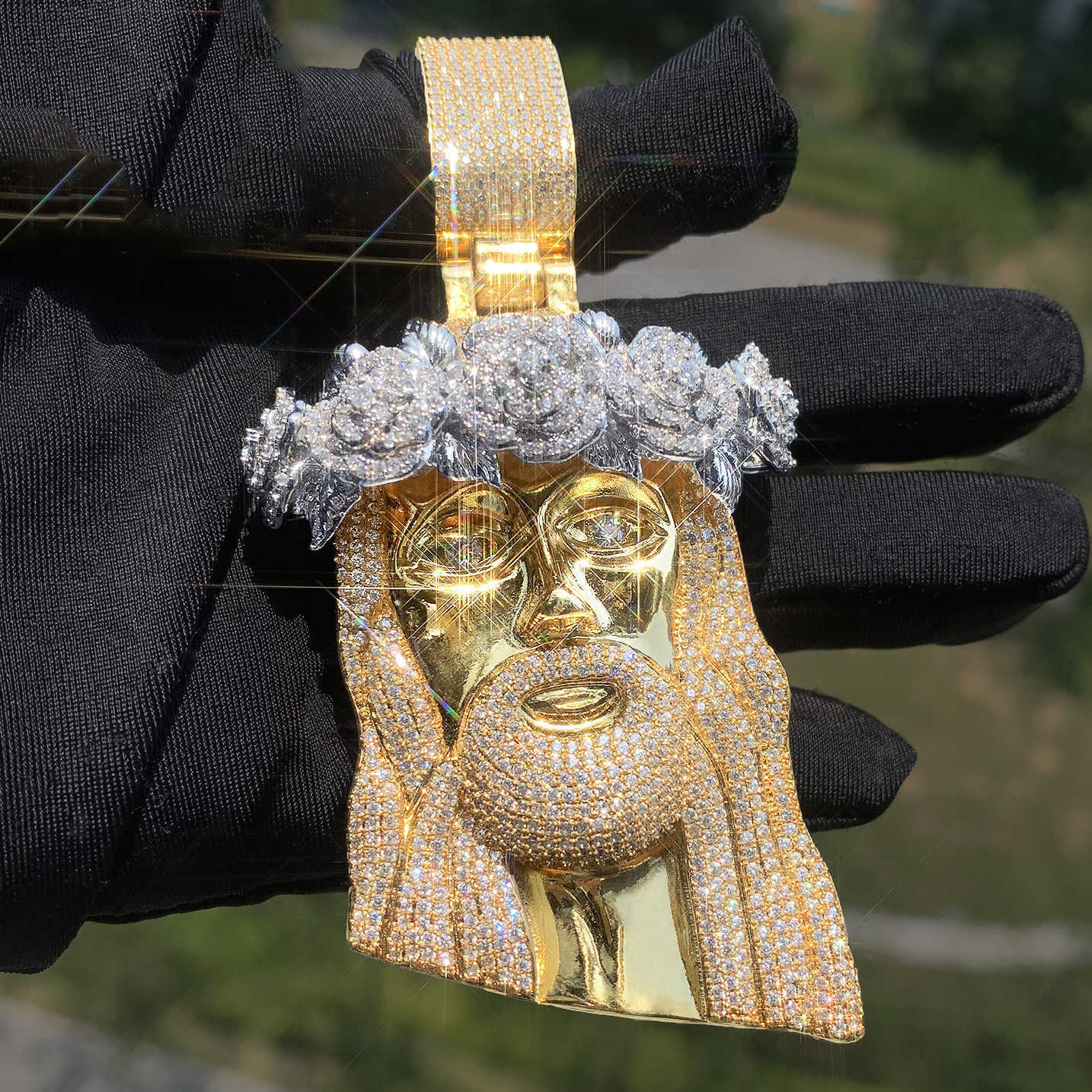 Iced out big jesus head diamond vvs moissanite micro jesus pendant passes diamond tester religious Jesus pendant