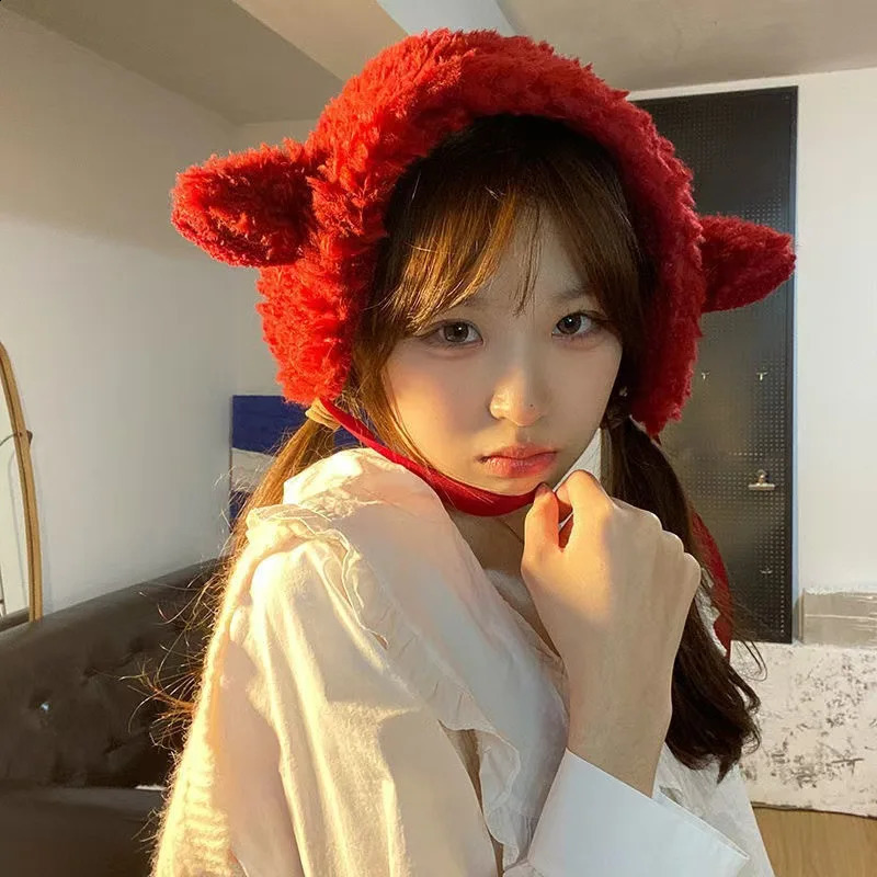 Japanese Cute Sweet Autumn and Winter Elk Spot Ear Protection Hat Multi functional Warmth Plush Antlers Cute Winter Plush Hat 241024