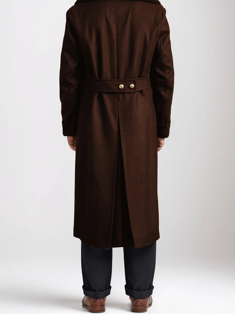 Trench windproof mens autumn and winter warm wool long jacket mens retro lace lapel long jacket 241021