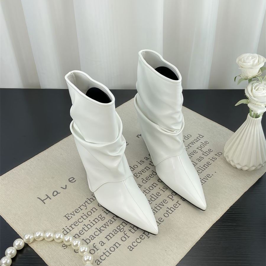 New European and American Niche Design Pointed High-heeled Wrinkled Boots