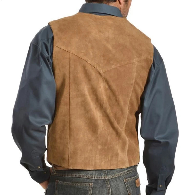 Men's Suede Spring Vest Coat - V-Neck Button Casual Slim Waistcoat B4