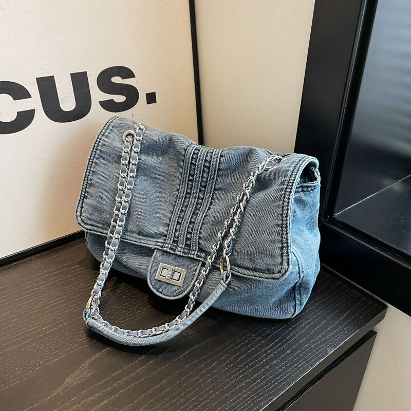 Solid Flap Pocket Interior Compartment Shoulder Casual Soft 2024 Hot Sale Bags for Women Zipper Denim Women's Handbags