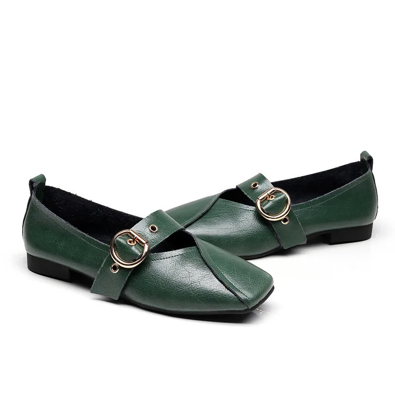 AIYUQI Women Shoes Fashion 2024 New Genuine Leather Ladies Flat Shoes Comfortable Square Buckle Large Size Shoes Women