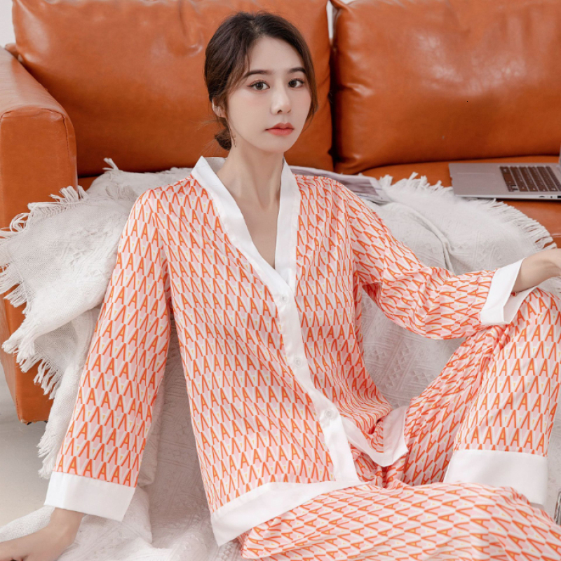 2025 New Love Letter Printed Women s Pamas Button V neck Design Autumn Fashion Pajama Set Soft fashion Casual Cute Home Clothes