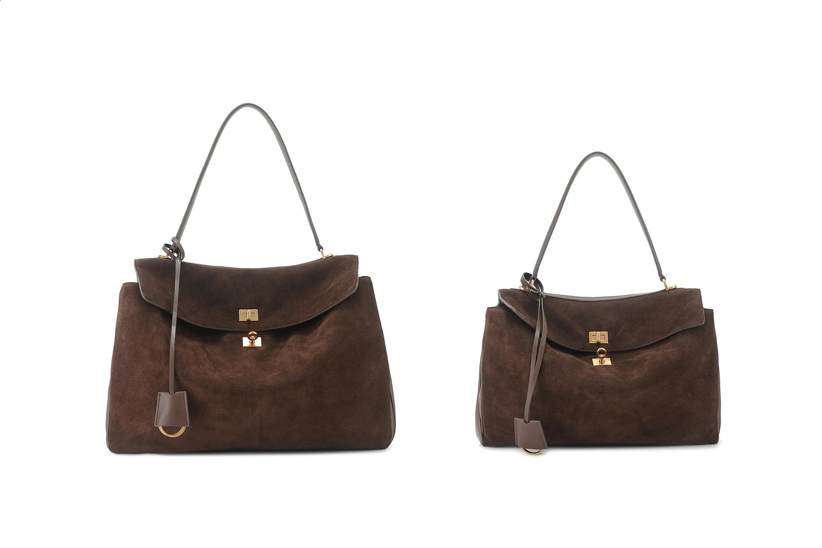 Autumn/Winter Suede Spliced Cowhide B Home Kelly Bag Buckle Handheld Underarm Single Shoulder Handbag 241019 1571 4