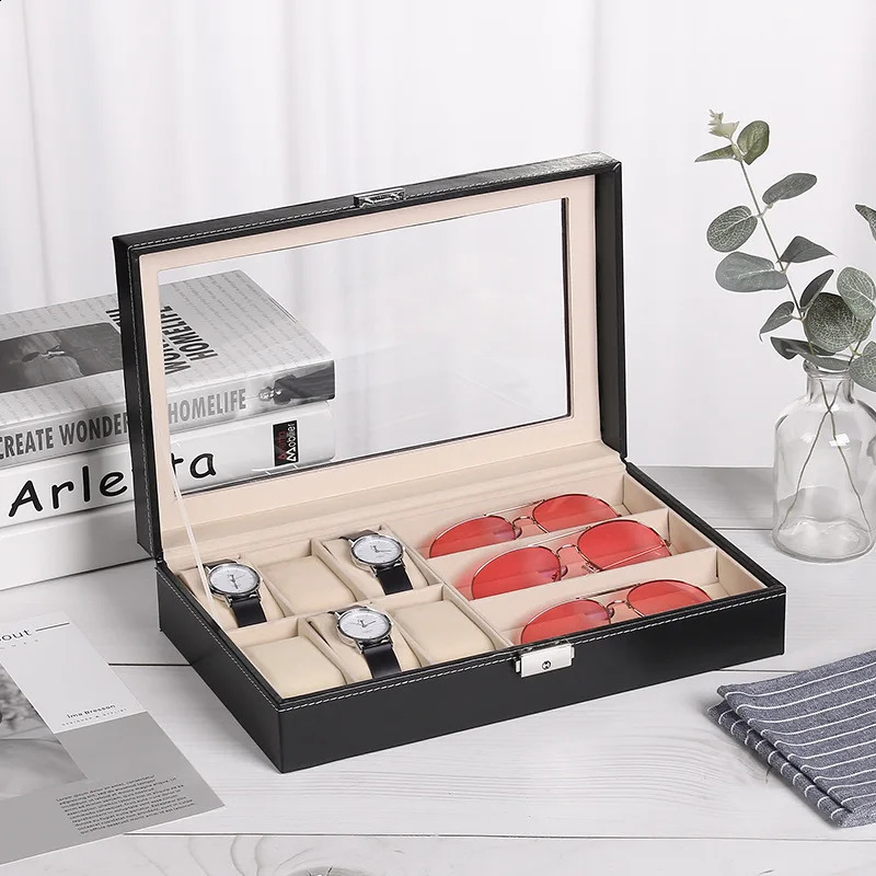 DELESYS Multifunctional Watch Jewelry Sunglasses Earrings Storage Case Female Jewelry Storage Box With Lock Display Box 241024