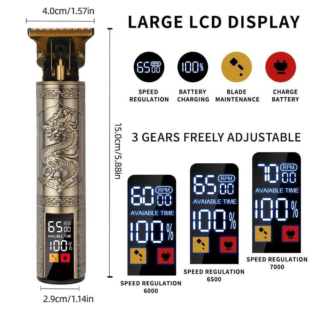 T9 hairdresser electric push cut hair USB electric push large screen dragon carving razor bald hair clippers XJ250624