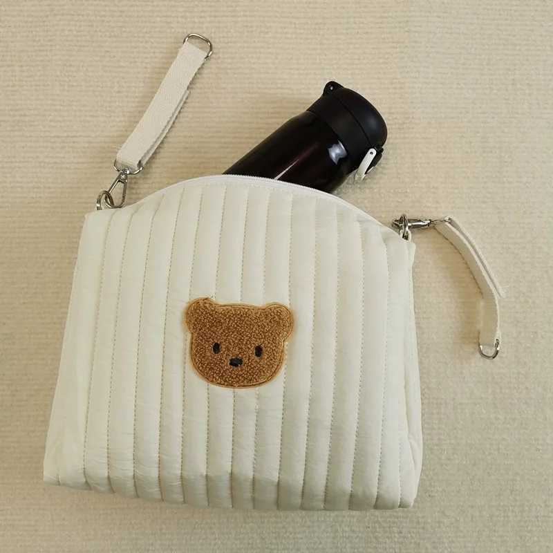 Stroller hanging bag ins wind embroidery bear zipper storage bag mommy go out diaper bag mother and baby bagC250326