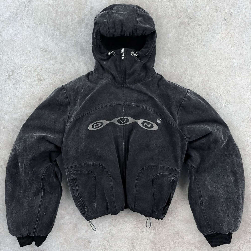 American Haruku Winter Thickened Washed Denim Zipper Men's New Loose Warm Hoodie Street Trend Hip-Hop Rap Y2k Jacket