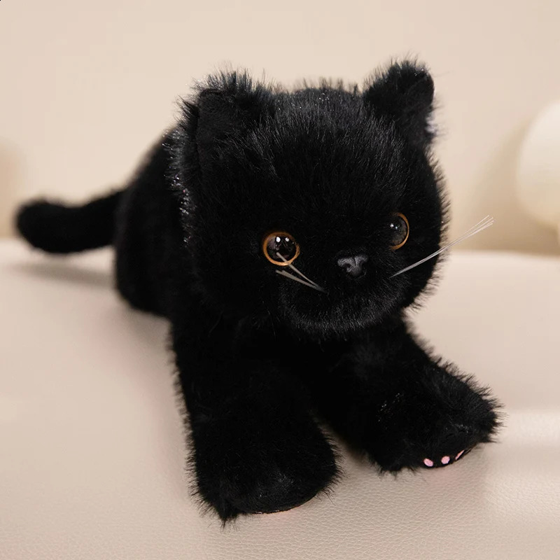 40/53cm Black Lying Cat Plush Toys Soft Simulated Cat Plushie Dolls Stuffed Animal Lovely Birthday Gift 241021