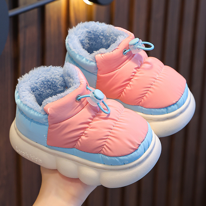 New Winter Waterproof 3 Cotton Slippers Children's Cartoon Non-slip Soft Sole Kids Boys Girls Heel Wrap Warm Plush High Home Shoes