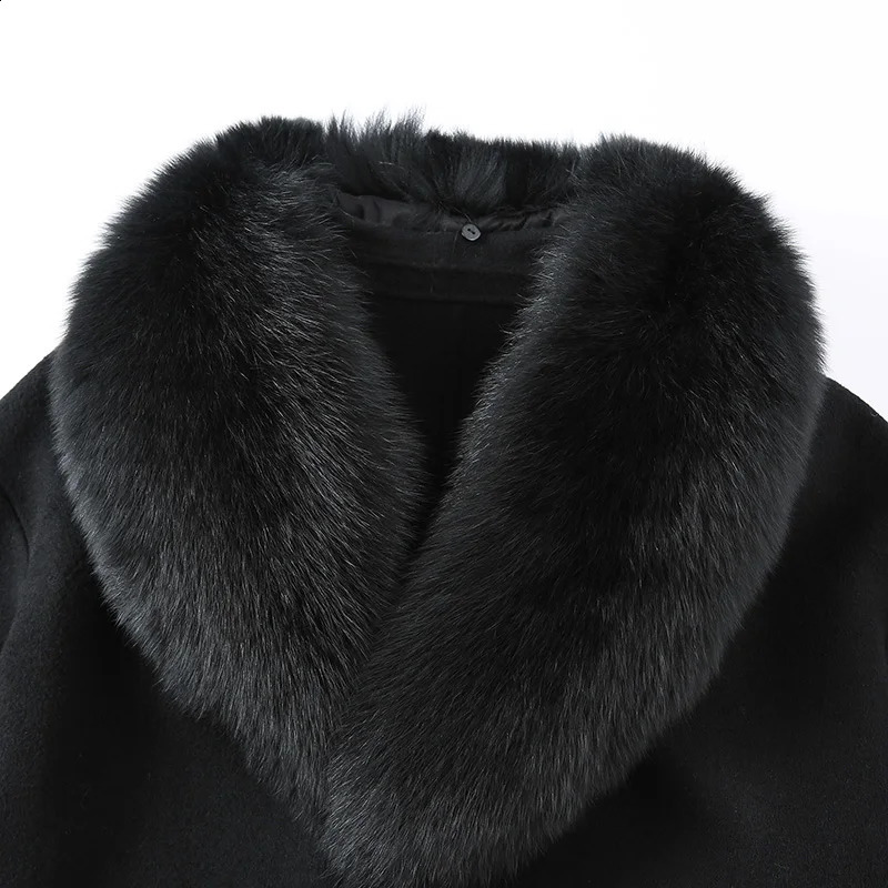 Mens 100% real wool coat with detachable big real fox fur collar warm coat for winter and autumn fluffy natural fur QN5119 241021