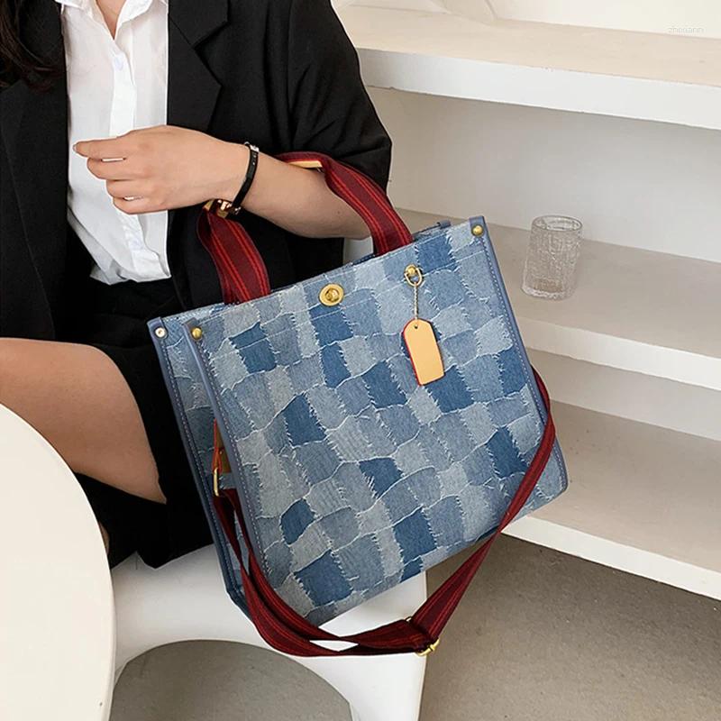 Drawstring Canvas Large Capacity Shoulder Crossbody New Bags Women's Fashion Retro Geometric Grid Travel Portable Storage Handbags