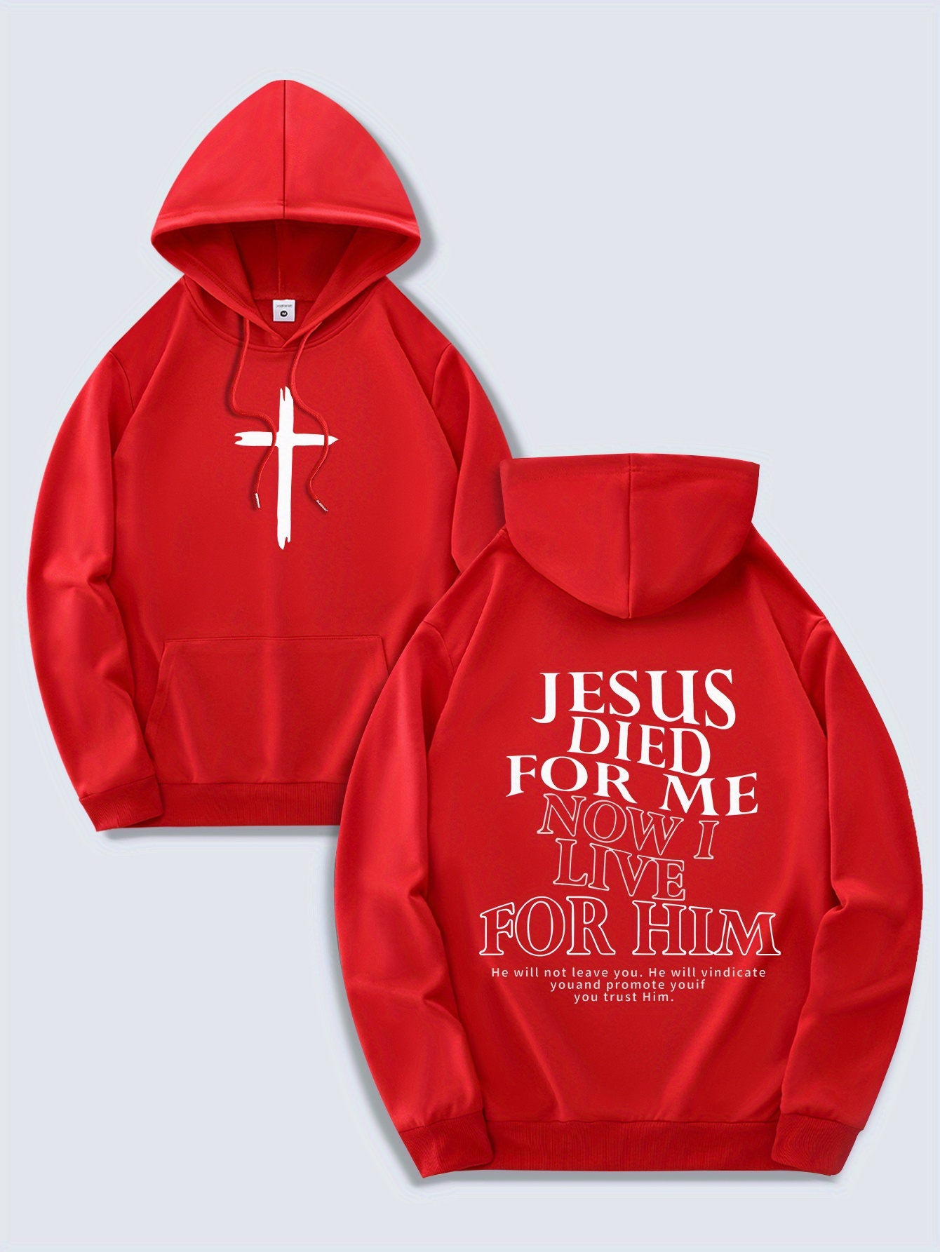 Men's Fashion Religious Graphic Hoodies - Casual Knit Fabric Polyester Drawstring Sweatshirt with Kangaroo Pocket - Jesus Christ Themed Print, Re