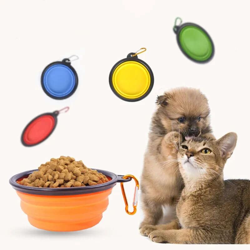 Portable Bowl Feeder 2 Silicone Folding In 1 Pet Dispenser Outdoor Travel Dog Cat With Carabiner Bottle Food Water Container