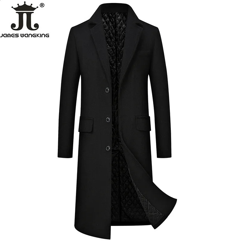 Autumn and winter mens wool jacket boutique high-end wool blend coat mens X-long thick coat mens knee collar coat 241021