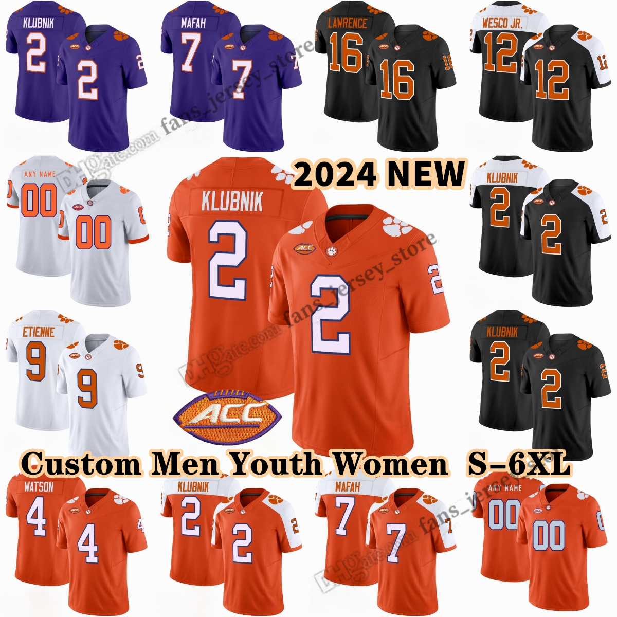 Authentic 2024 Clemson Tigers Football Jersey 2 Cade Klubnik 7 Phil Mafah 0 Antonio Williams 17 Wade Woodaz Avieon Terrell Vizzina Pearman Adams Moore Stellato Woods