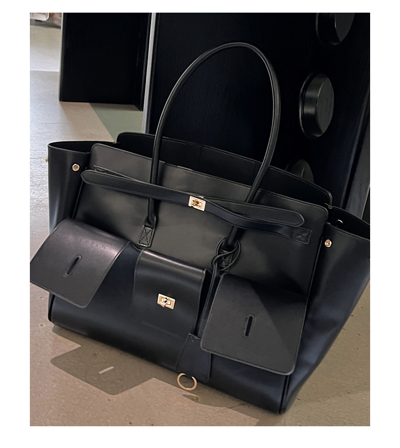 Black Bag Large Capacity Travel Luggage Bag High Quality Square Buckle Design Shoulder Luxury Handbag Shopper Women Bag