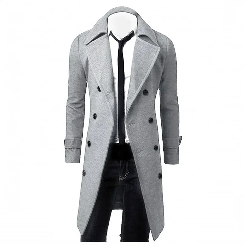 Mens double breasted trench coat winter item wool blend high-quality fashionable casual slim fit solid color mens jacket 241021