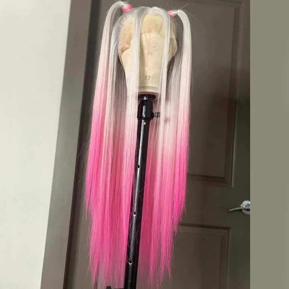 Free shipping 40 Inch Brazilian Bone Straight Pink Front wig Human Hair 13x4 HD Lace Frontal Wigs For Women Blonde 613 Colored Ombre Wig
