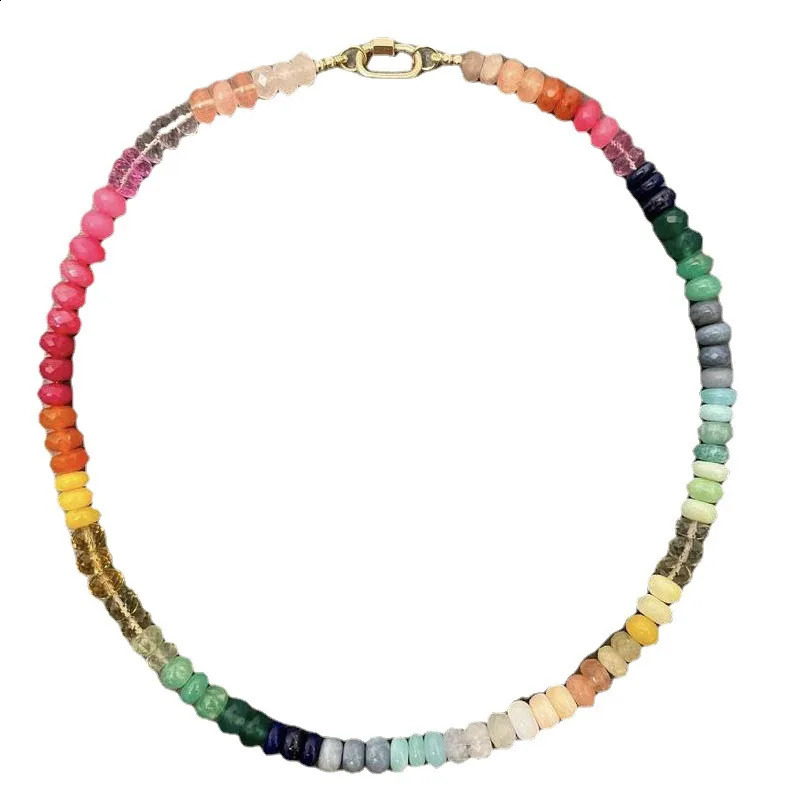 Rainbow natural semi stone necklace round beads bead necklace suitable for womens jewelry gifts 241019