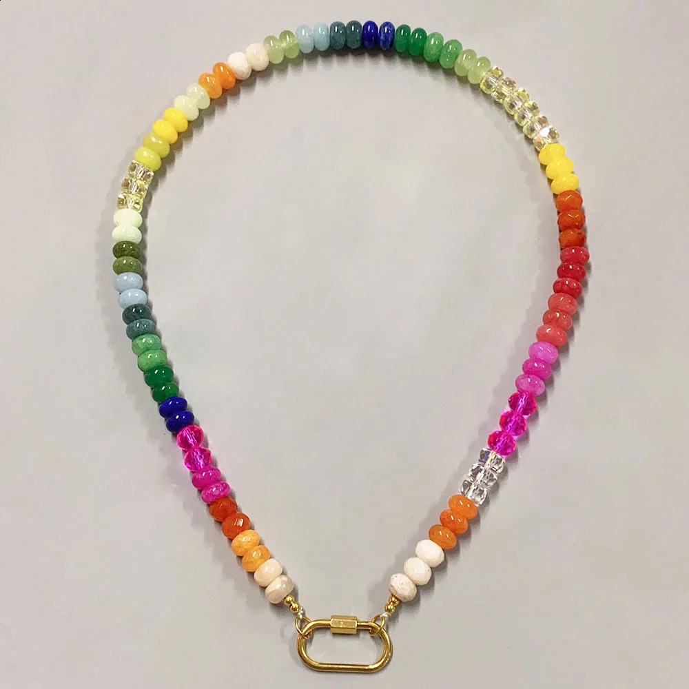 Rainbow natural semi stone necklace round beads bead necklace suitable for womens jewelry gifts 241019