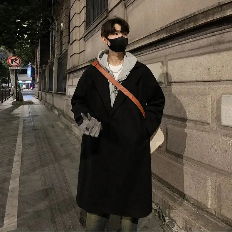 Retro double-sided wool coat mens mid length knee thick tweed autumn thick set windbreaker warm and soft 241021