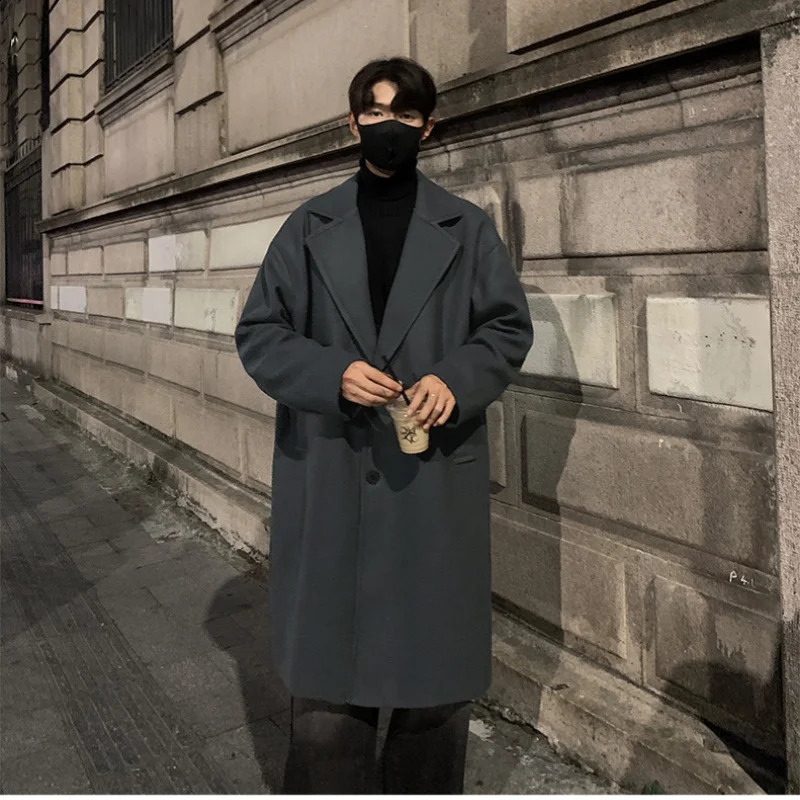 Retro double-sided wool coat mens mid length knee thick tweed autumn thick set windbreaker warm and soft 241021