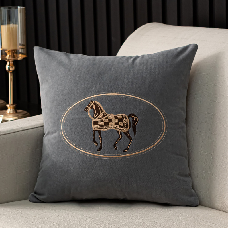 Pillow American Hand-embroidered Cover Horse Pattern Hug Pillowcase Sofa Home Office Living Room Car 45cm