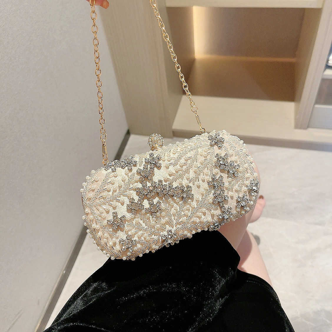 CMM Handmade Pearl Embroidered Banquet Handbag Paired Formal Attire Bag Socialite Girl Bag Trendy Banquet Small Bag Crossbody Bag