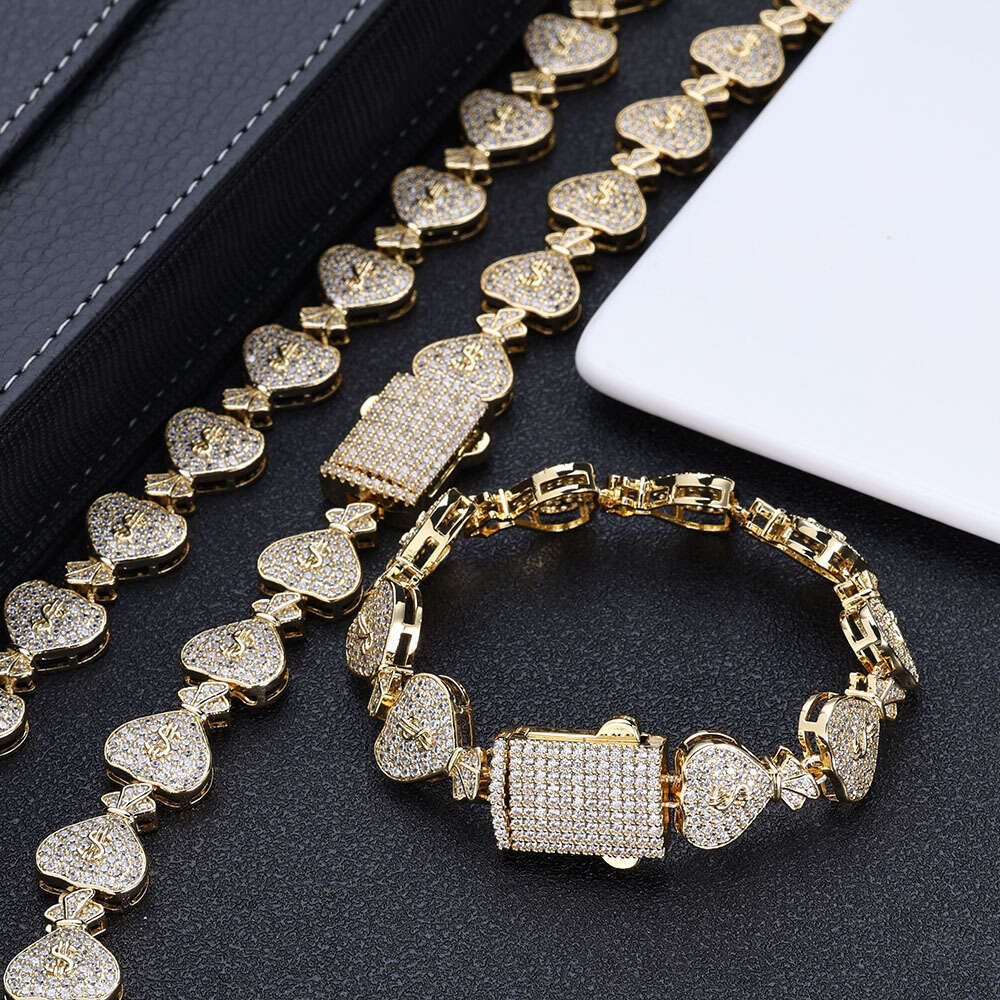 hip hop 15mm usd money bag cuban jewelry high grade men's necklace