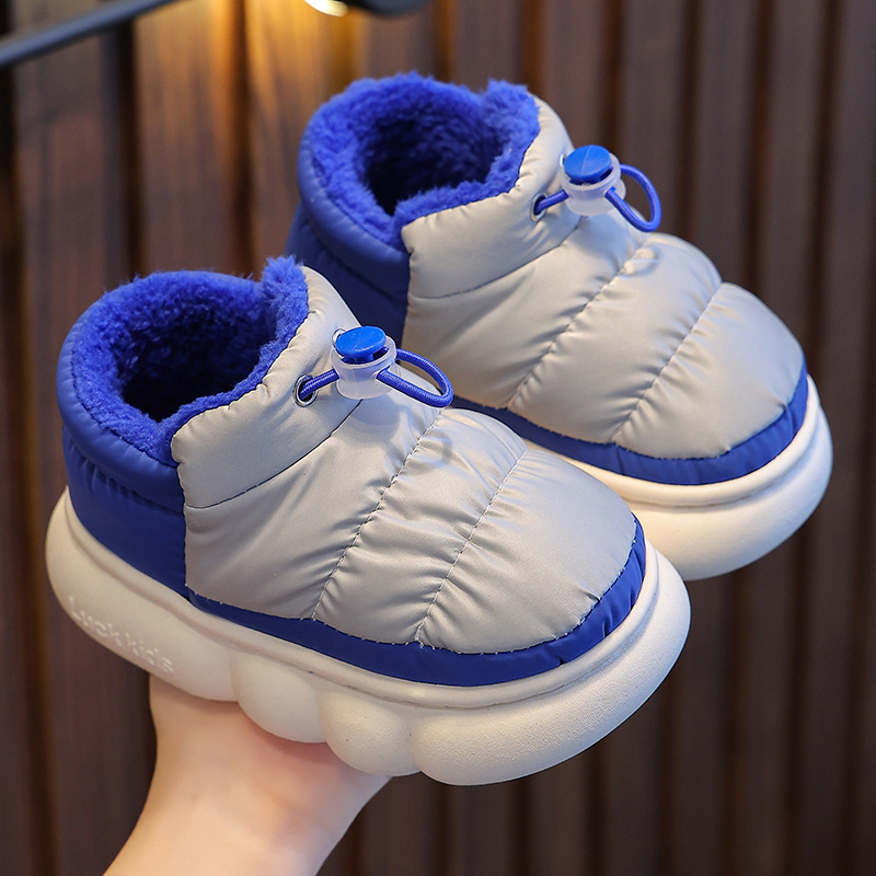 New Winter Waterproof 3 Cotton Slippers Children's Cartoon Non-slip Soft Sole Kids Boys Girls Heel Wrap Warm Plush High Home Shoes