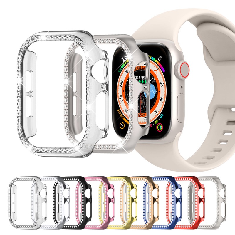 Luxury Bling Crystal Diamond Full Cover Protective Cases Jelly Candy Color Hard PC Bumper For Apple Watch iWatch S10 8 7 6 5 Ultra 38 40 41 42 44 45mm
