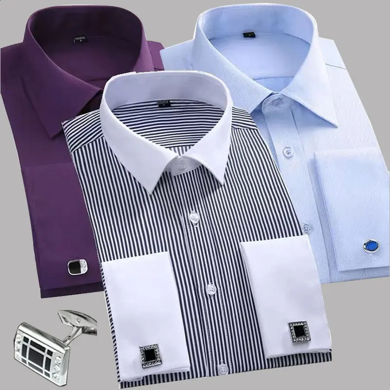 6XL Mens Long Sleeve French Button Evening Dress Formal High Quality Fashion Clothing Casual Plus Size Breathable 241007