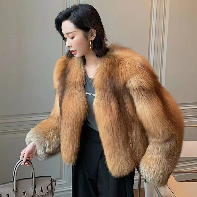 Plush artificial silver fox fur coat womens autumn and winter jacket thick fur coat elegant fur fluffy clothing top 241021