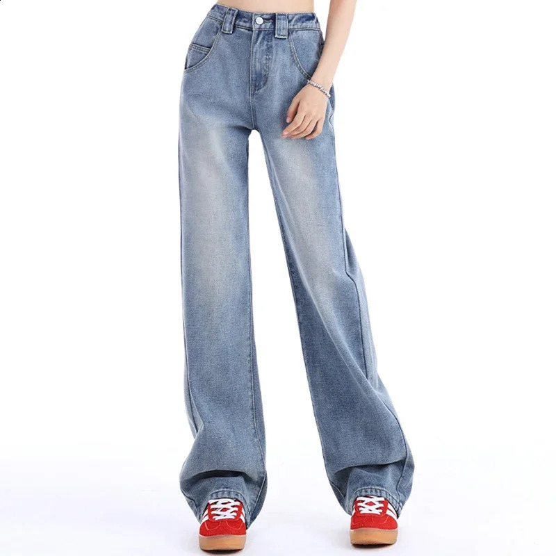 Womens high waisted wide leg jeans womens fashionable pants womens Y2k Harajuku blue card color black pink wine red rose red jeans denim 241021
